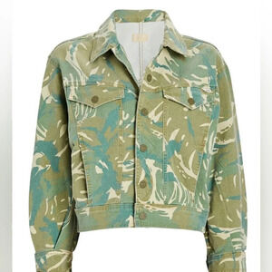 Mother The Fly Away‎ Jacket Green Tropical Camo Cropped Denim Trucker Jacket